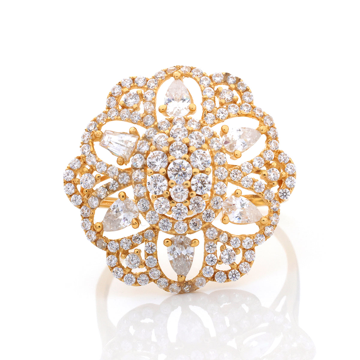 18K Gold Scalloped Flower Cluster Ring - Zero making charge