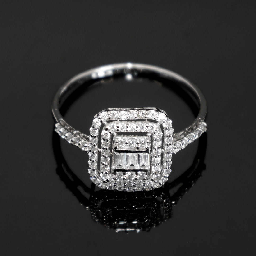18K Gold Square CZ Halo Ring - Elegant Designer Style - Main View