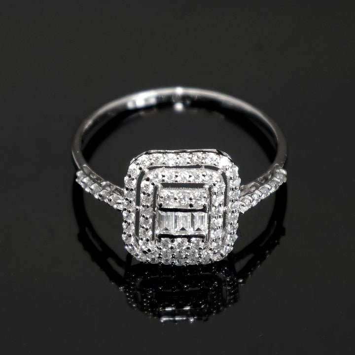 18K Gold Square CZ Halo Ring - Elegant Designer Style - Main View