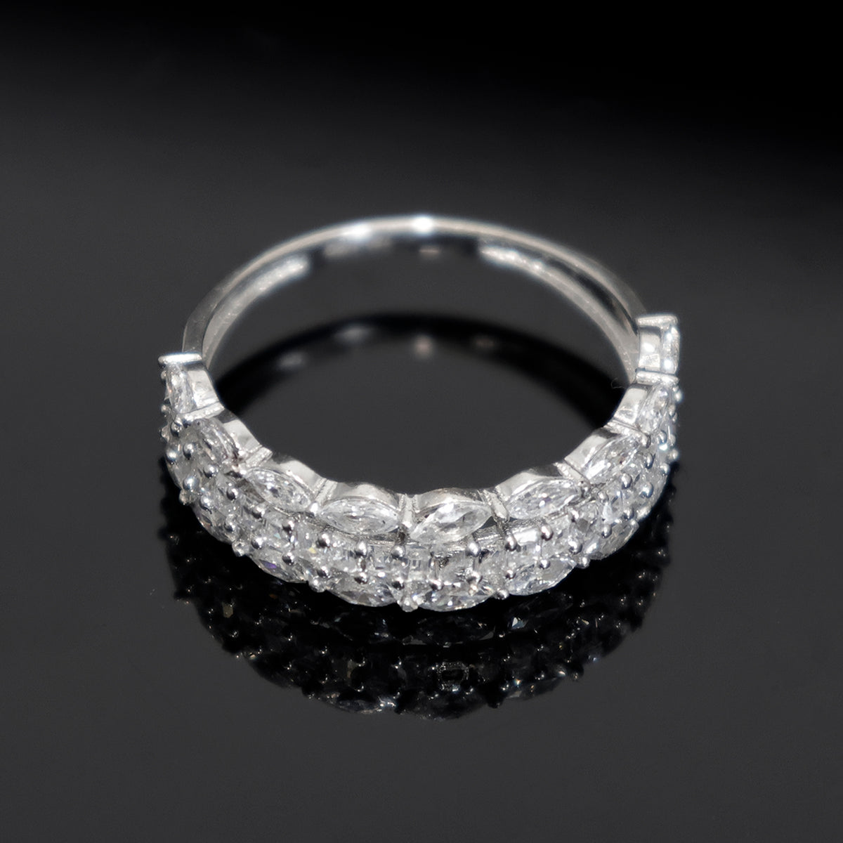 18K Gold Ring - White Gold Marquise CZ Band Design - Main View