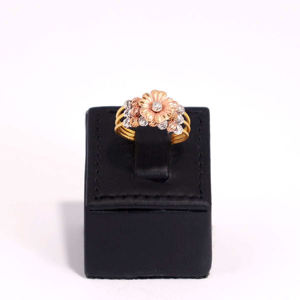 22K Gold Ring with Tri-Color Floral Design - Zero Making Charge - Main View