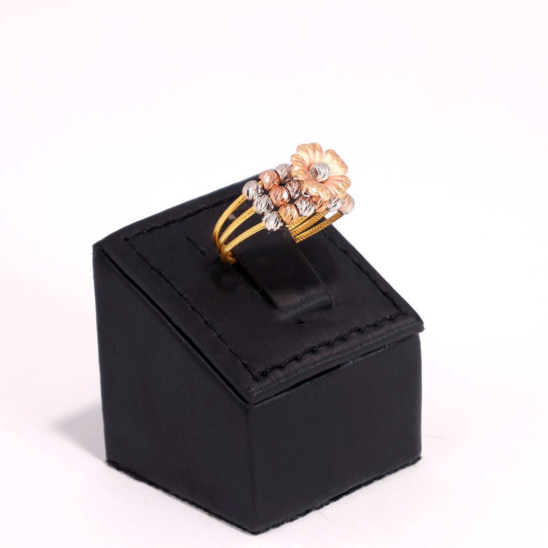 22K Gold Ring with Tri-Color Floral Design - Zero Making Charge - Side Angle