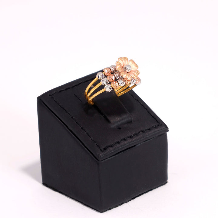 22K Gold Ring with Tri-Color Floral Design - Zero Making Charge - Side Angle