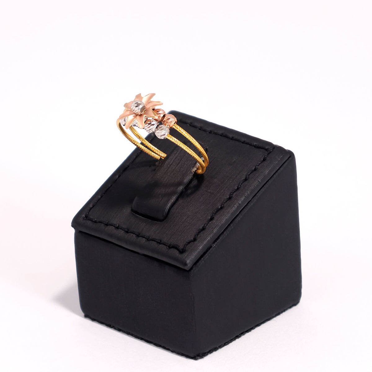 22K Gold Multi-Color Ring with Beautiful Flower Design - Side Angle