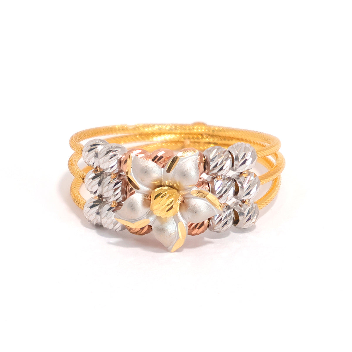 22K Gold Ring - Polished Tri-Color Band - Zero Making Charge - Main View
