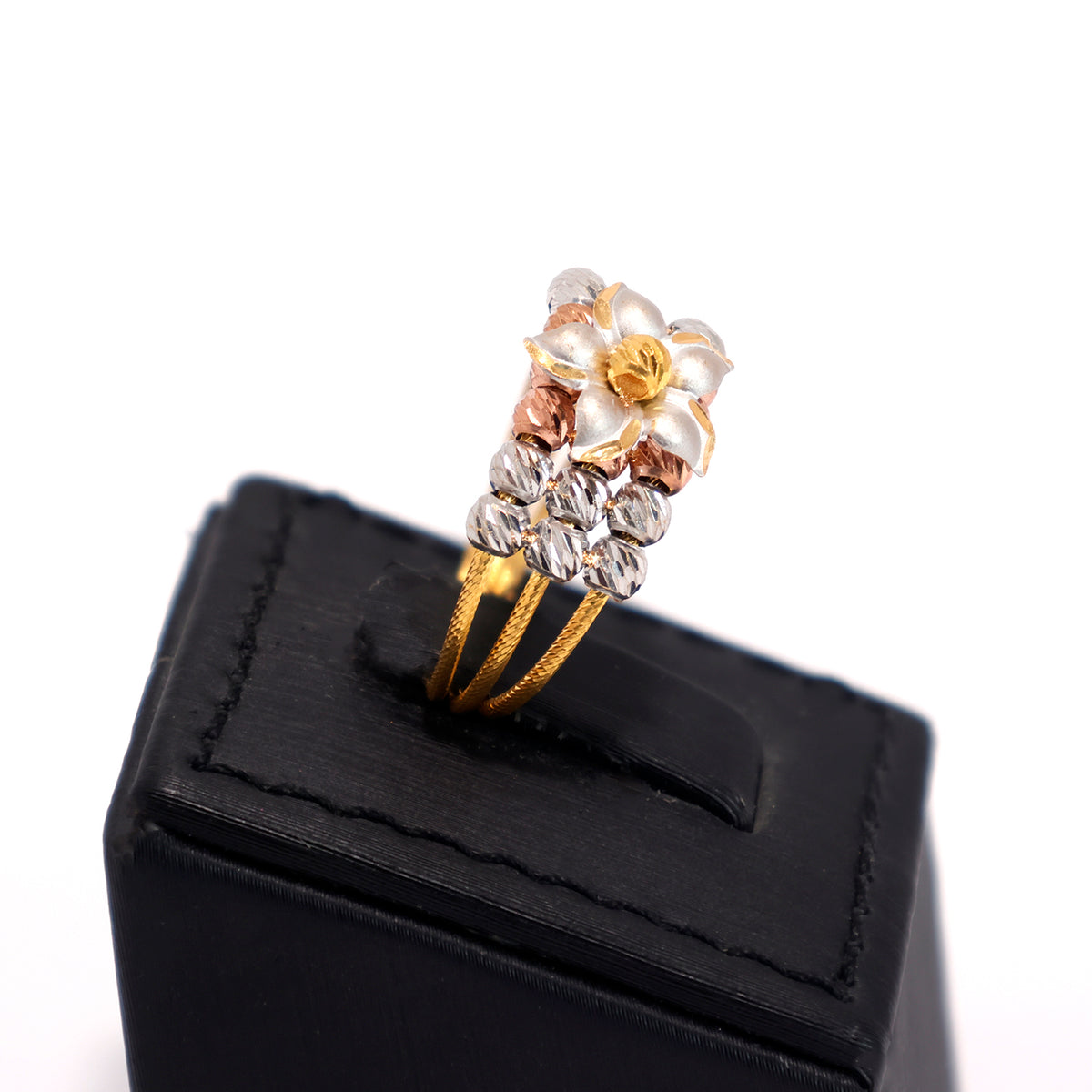 22K Gold Ring - Polished Tri-Color Band - Zero Making Charge - Side Angle