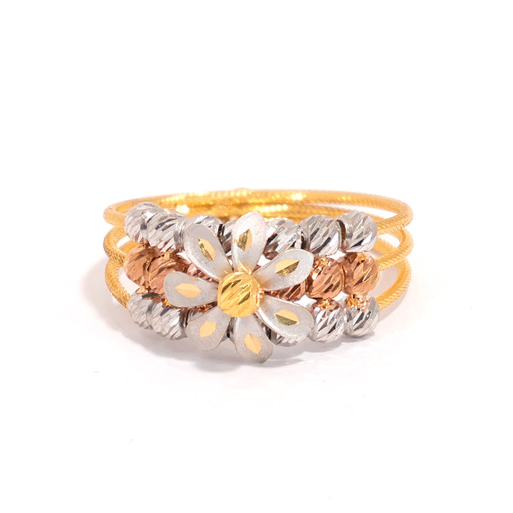 22K Gold Ring - Tri-Color Statement Band - Zero Making Charge - Main View