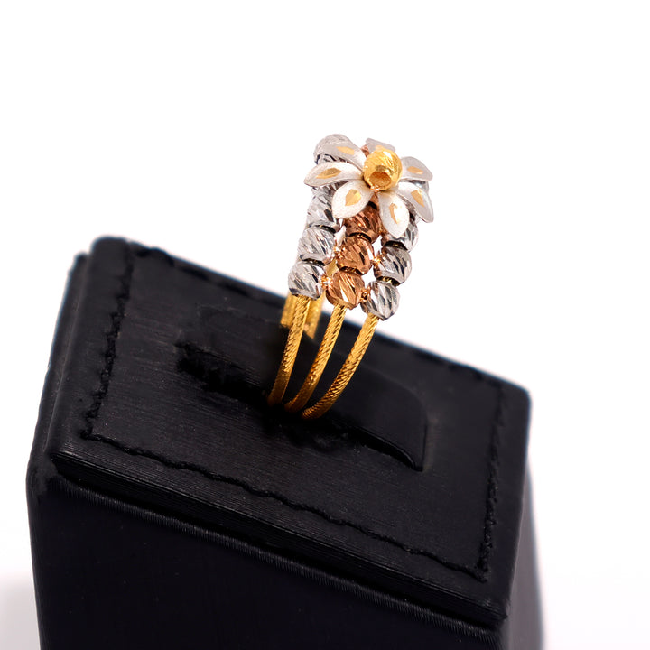22K Gold Ring - Tri-Color Statement Band - Zero Making Charge - Side Angle