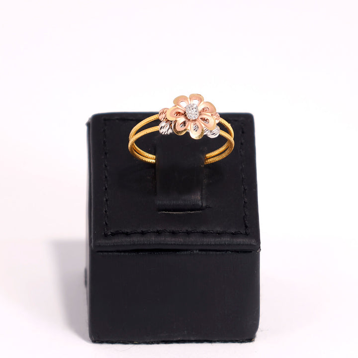 22K Gold Ring - Tri-Color Floral Design - Zero Making Charge - Main View