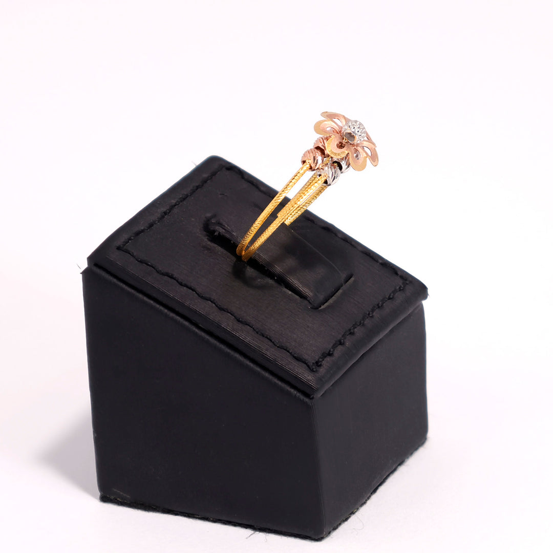 22K Gold Ring - Tri-Color Floral Design - Zero Making Charge - Side Angle