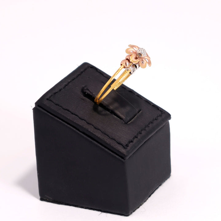 22K Gold Ring - Tri-Color Floral Design - Zero Making Charge - Side Angle