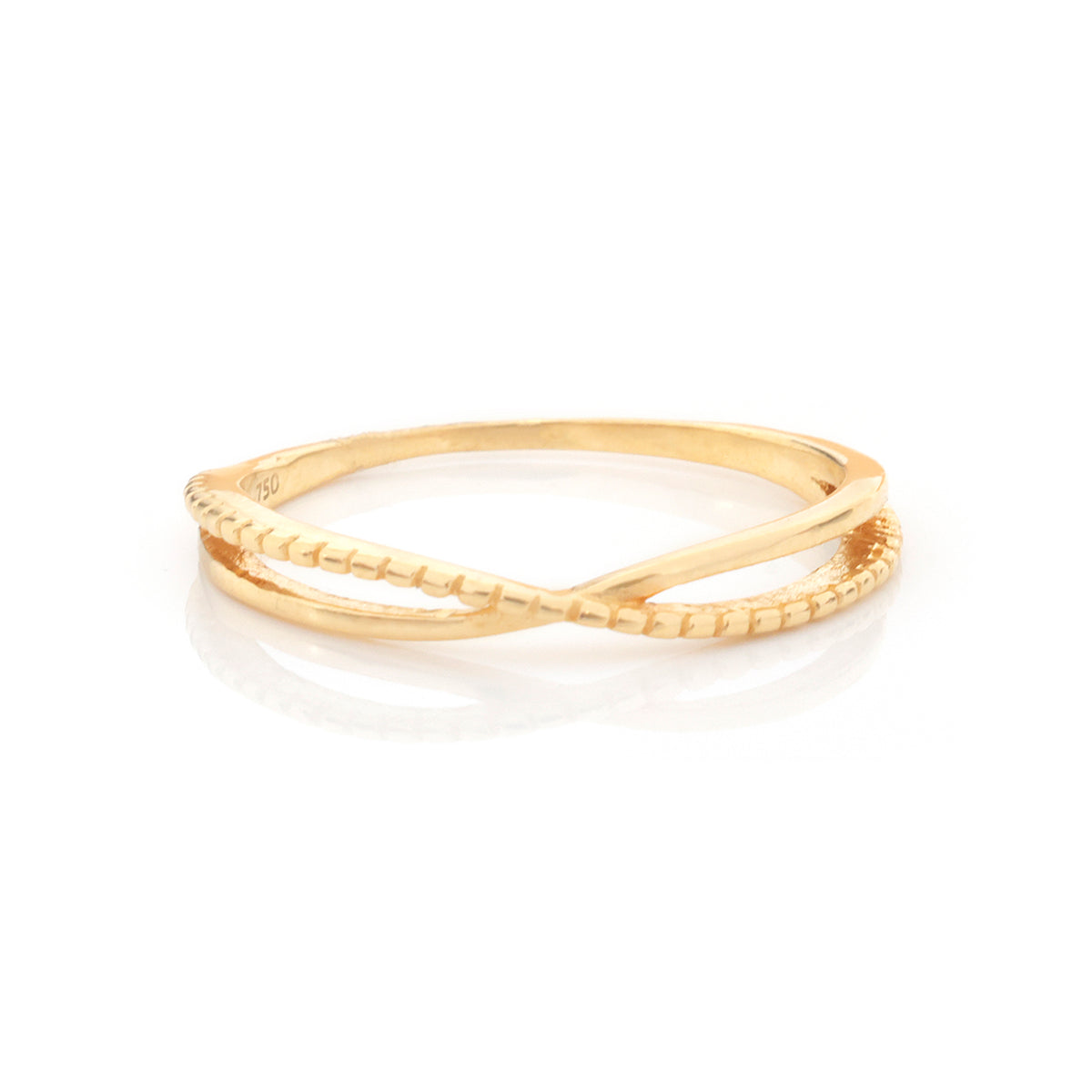 18K Gold Crisscross Beaded Ring
