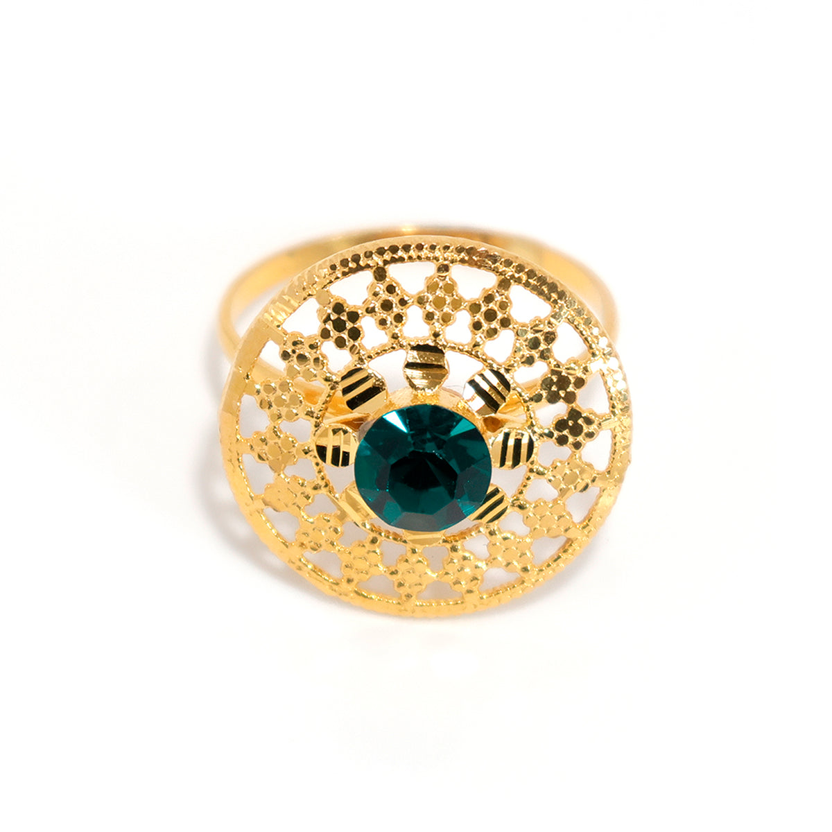 21K Gold Filigree Ring with Green Stone - Traditional Design - Main View