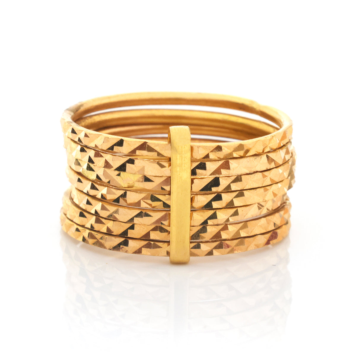 18K Gold Stacked Diamond-Cut Band Ring