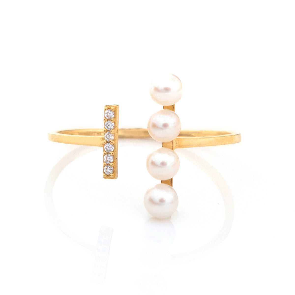 18K Gold Pearl Bypass Ring - Zero making charge