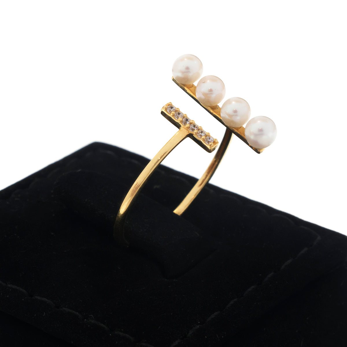 18K Gold Pearl Bypass Ring - Zero making charge