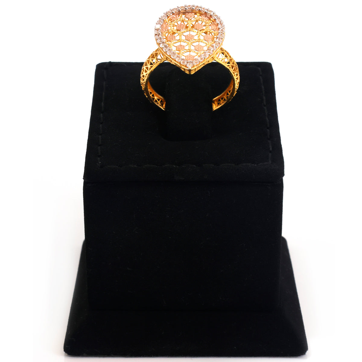 22K Gold Pave Halo Teardrop Honeycomb Ring