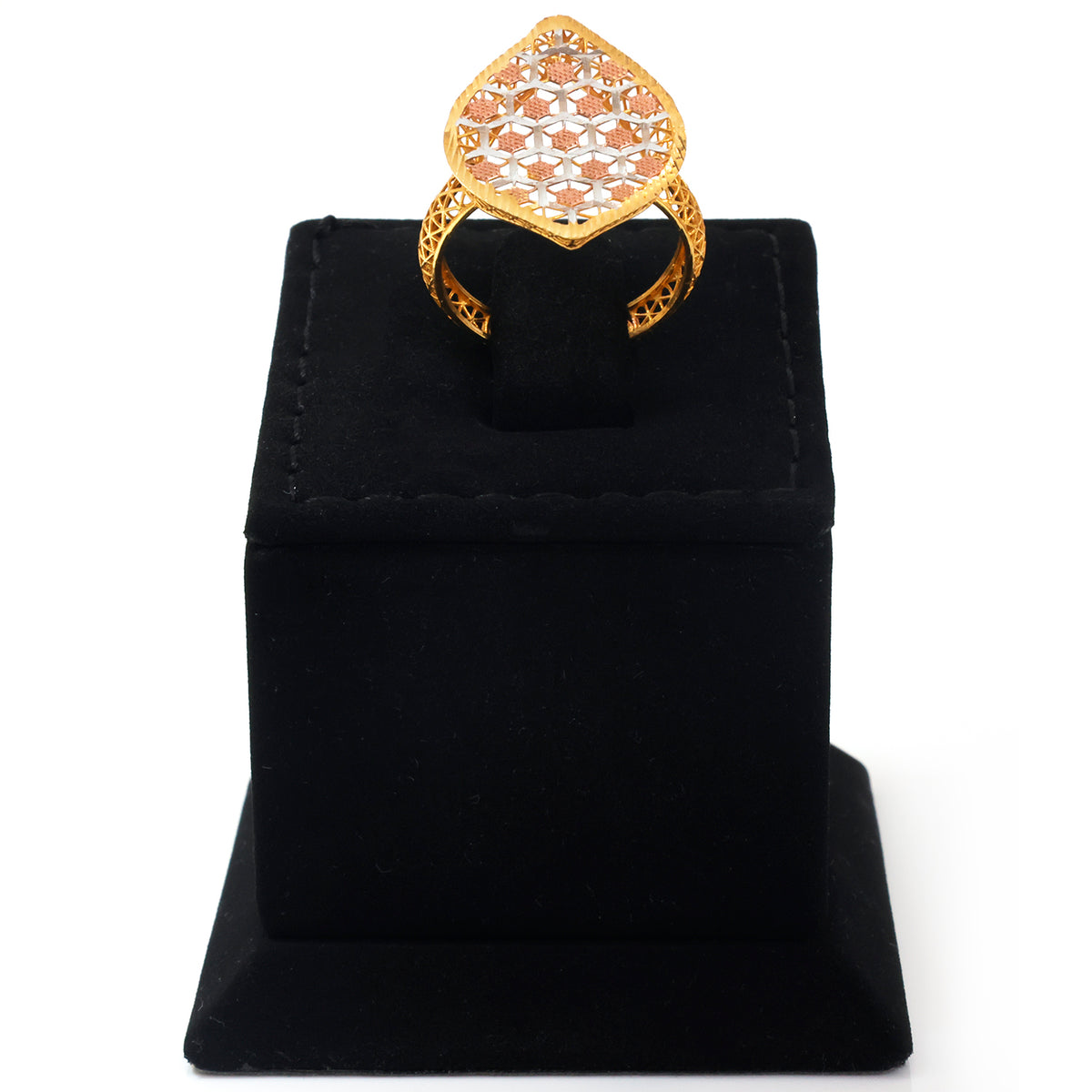 22K Gold Tri-Color Hexagon Honeycomb Ring