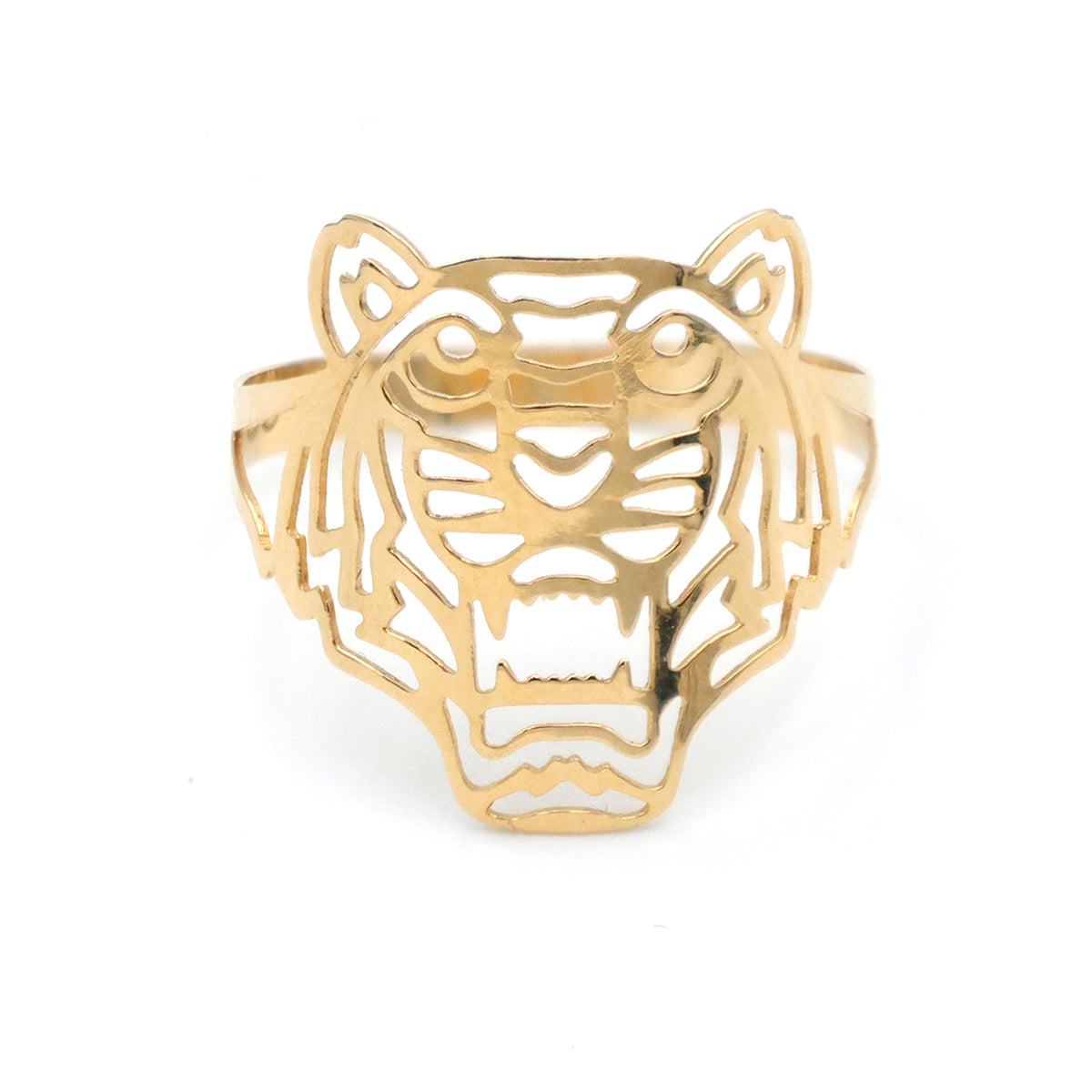 فاخر 18K ذهب خاتم - Tiger Face Cutout Design - الفنان