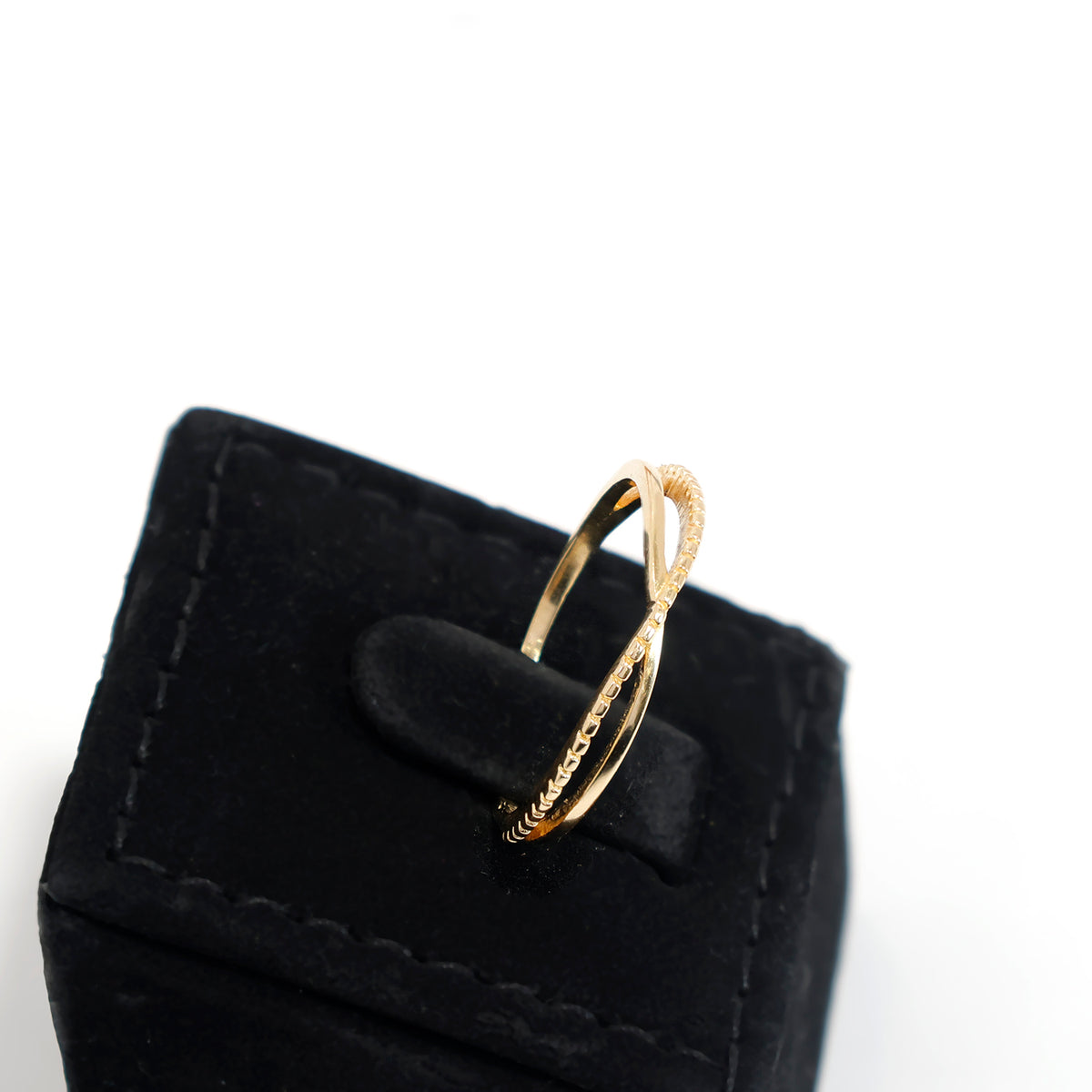 18K Gold Ring – Slim Band with distinct textured finish – Shop Now - Side Angle
