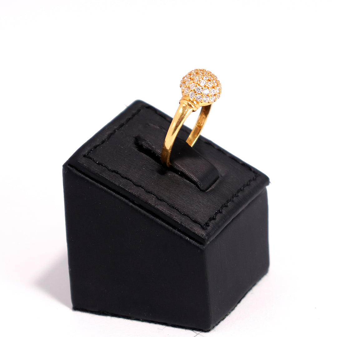 22K Gold Ring with Dome CZ Pave Design - Zero Making Charge - Side Angle