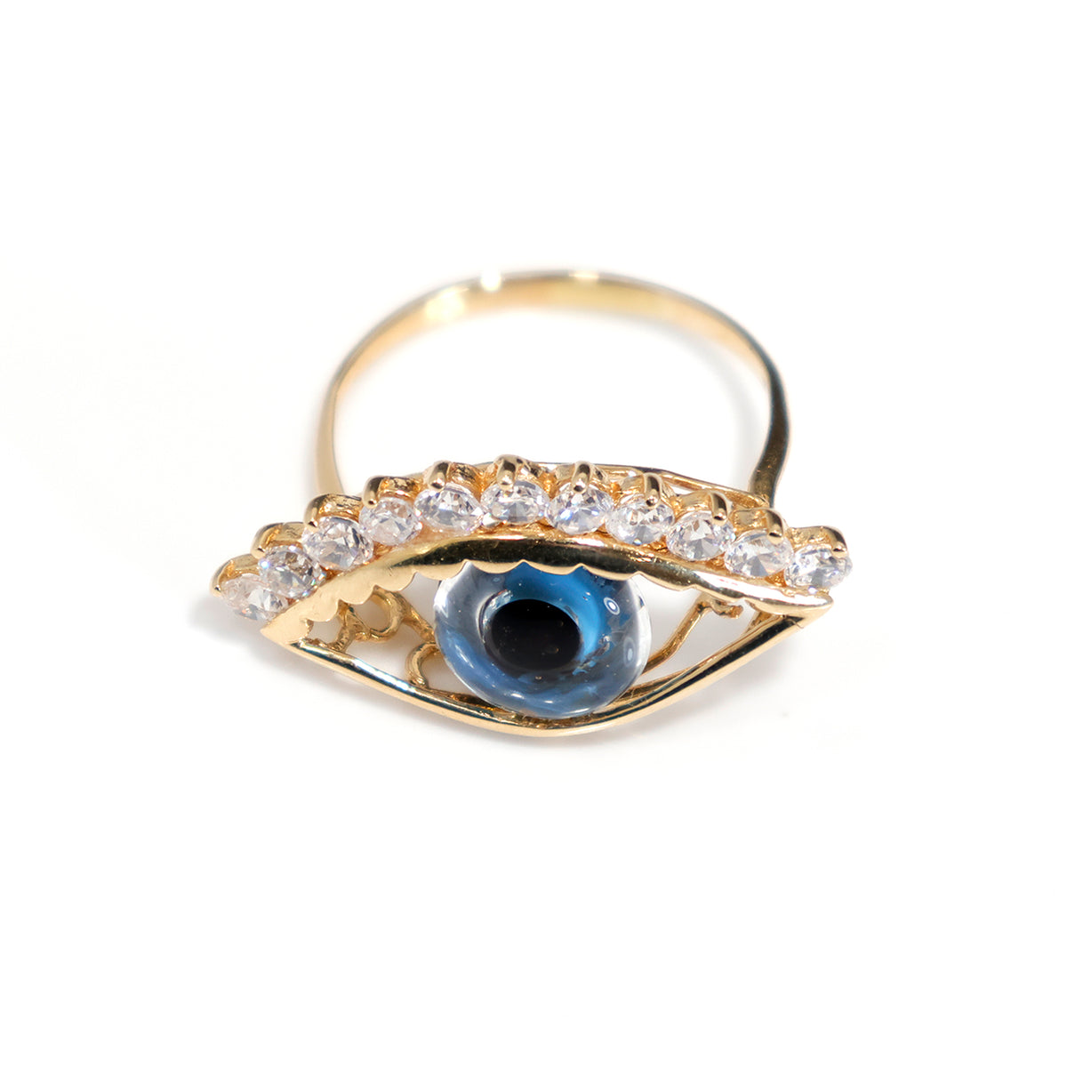 18K Gold Evil Eye CZ Ring with Blue Centre - Zero Making Charge - Main View
