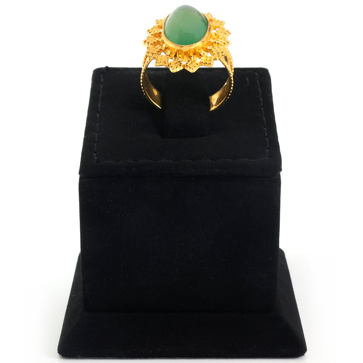 21K Gold Oval Cabochon Sunburst Halo Ring