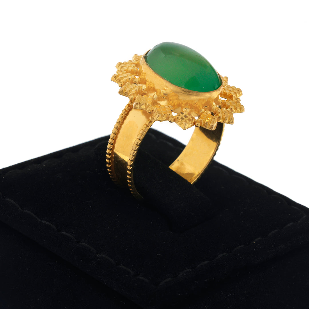 21K Gold Oval Cabochon Sunburst Halo Ring