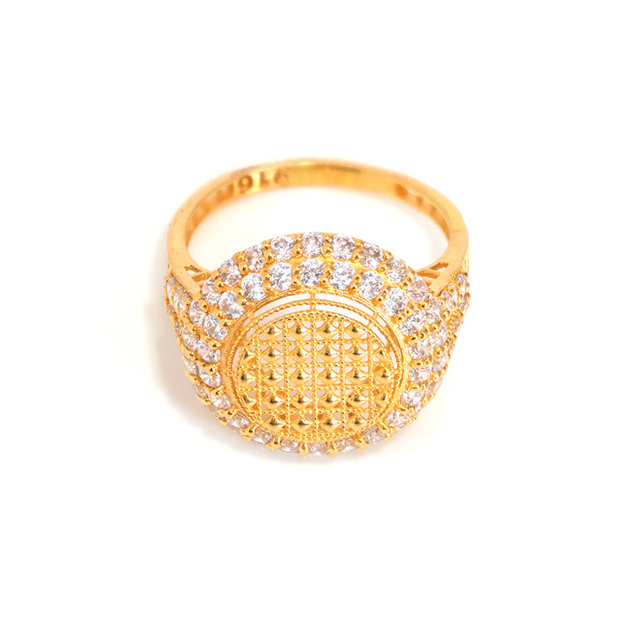 22K Gold Textured Ring with CZ Stones - Main View