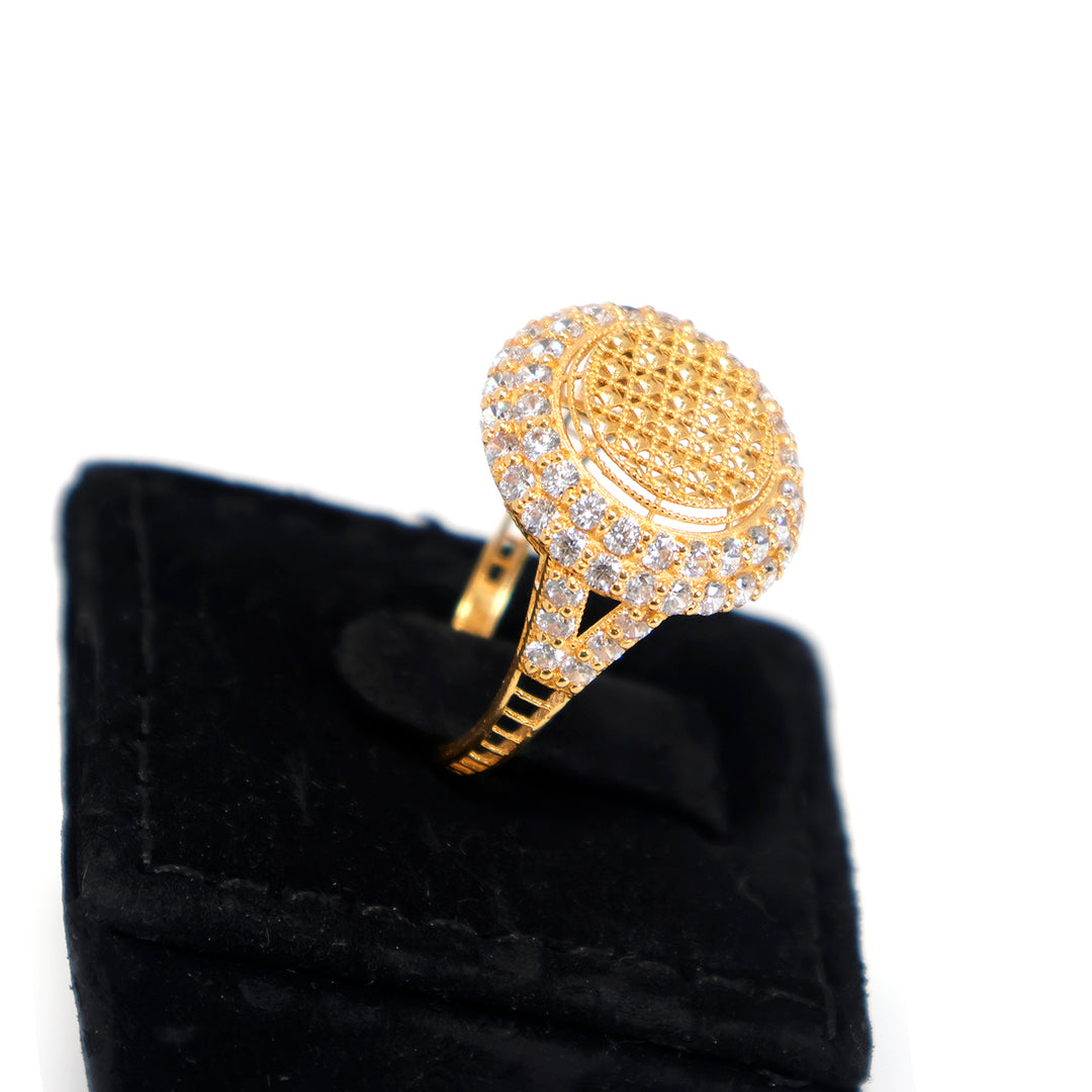 22K Gold Textured Ring with CZ Stones - Side Angle