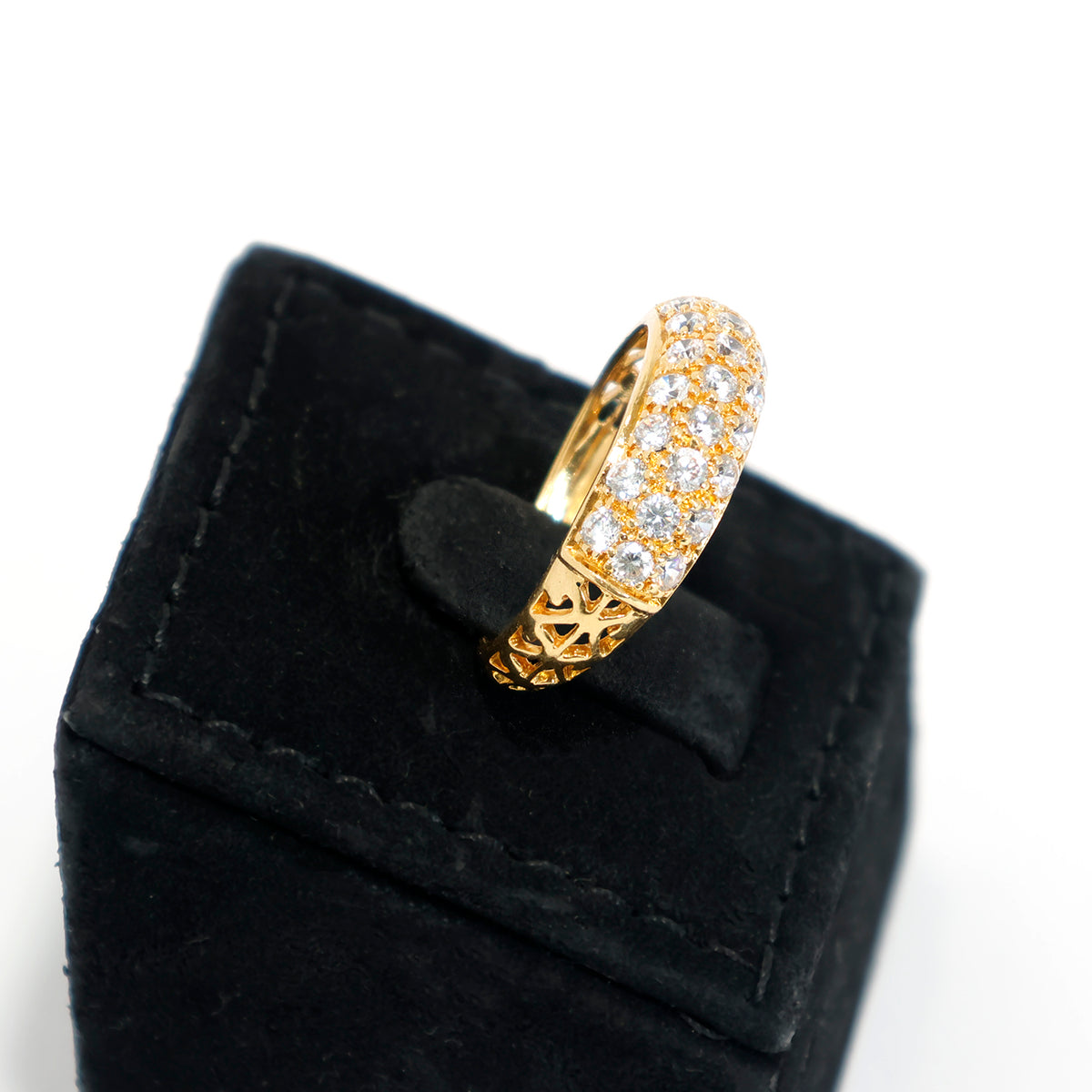 21K Gold Pavé Band Ring with Sparkling Stones – Side Angle
