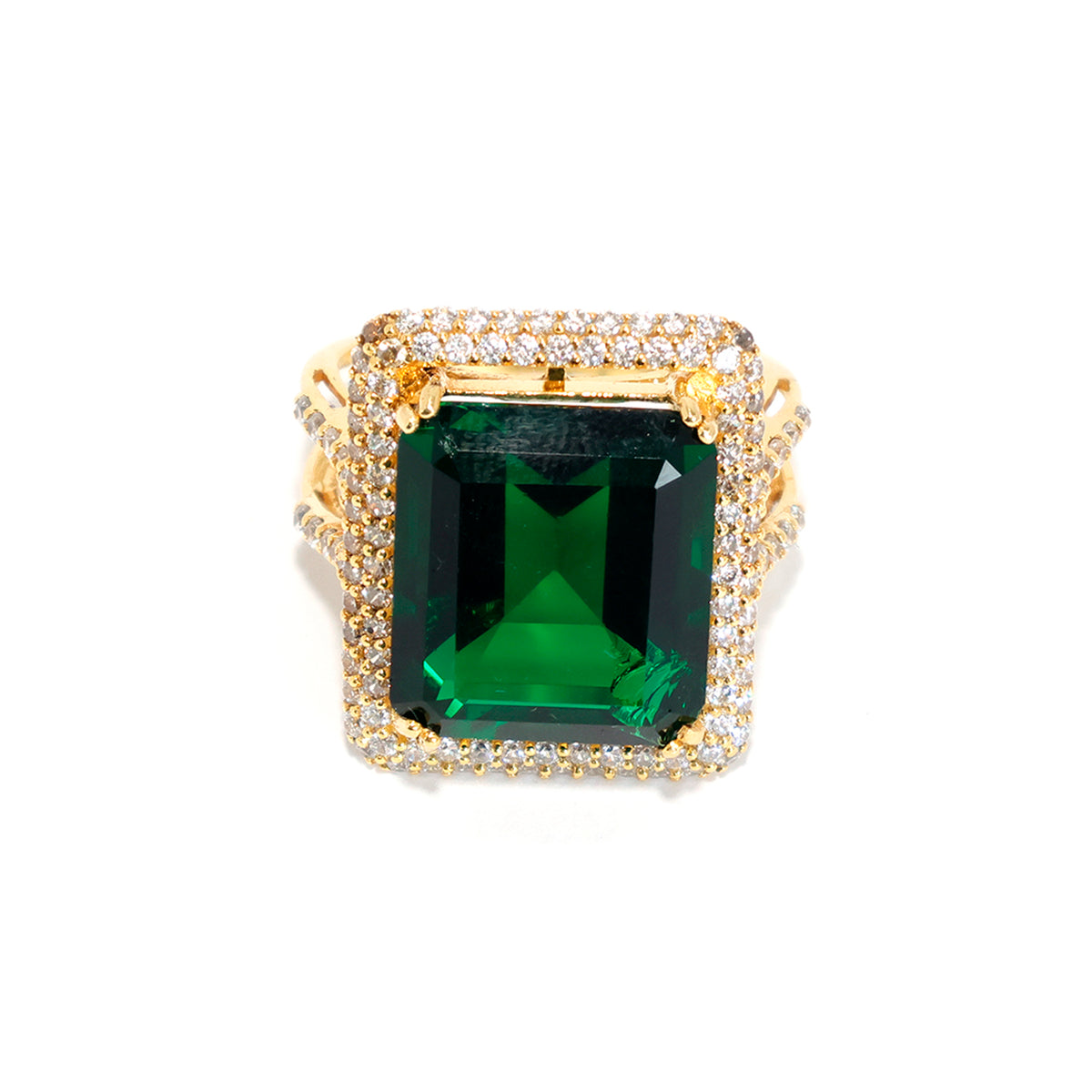18K Gold Green Stone Ring for Women - Elegant CZ Gold Ring – Main View