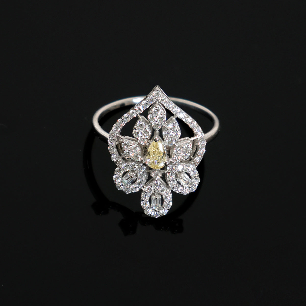 18K White Gold CZ Ring with Floral Design – Zero Making Charge - Main View