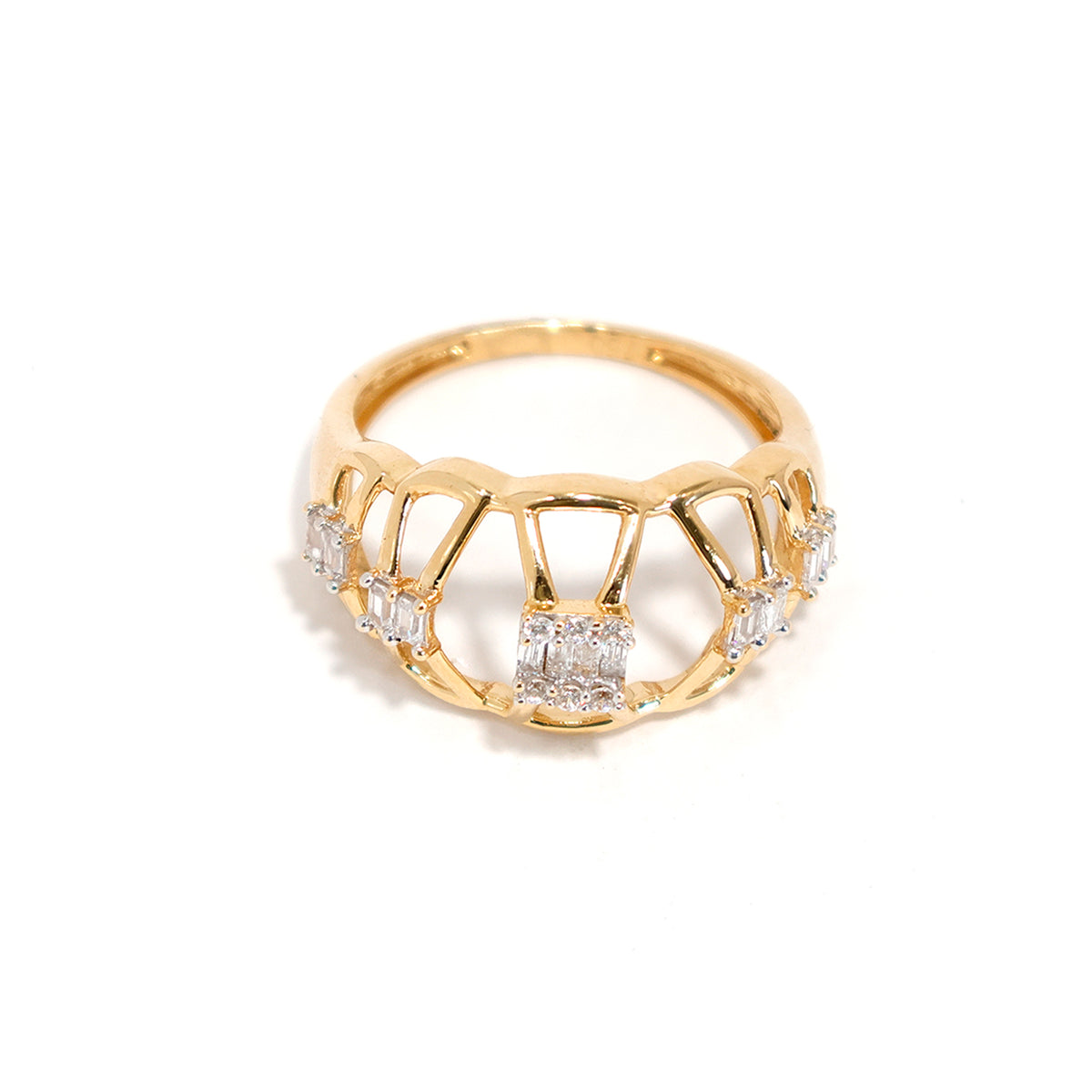 18K Gold Ring – CZ Stones in a Modern Open Design - Main View