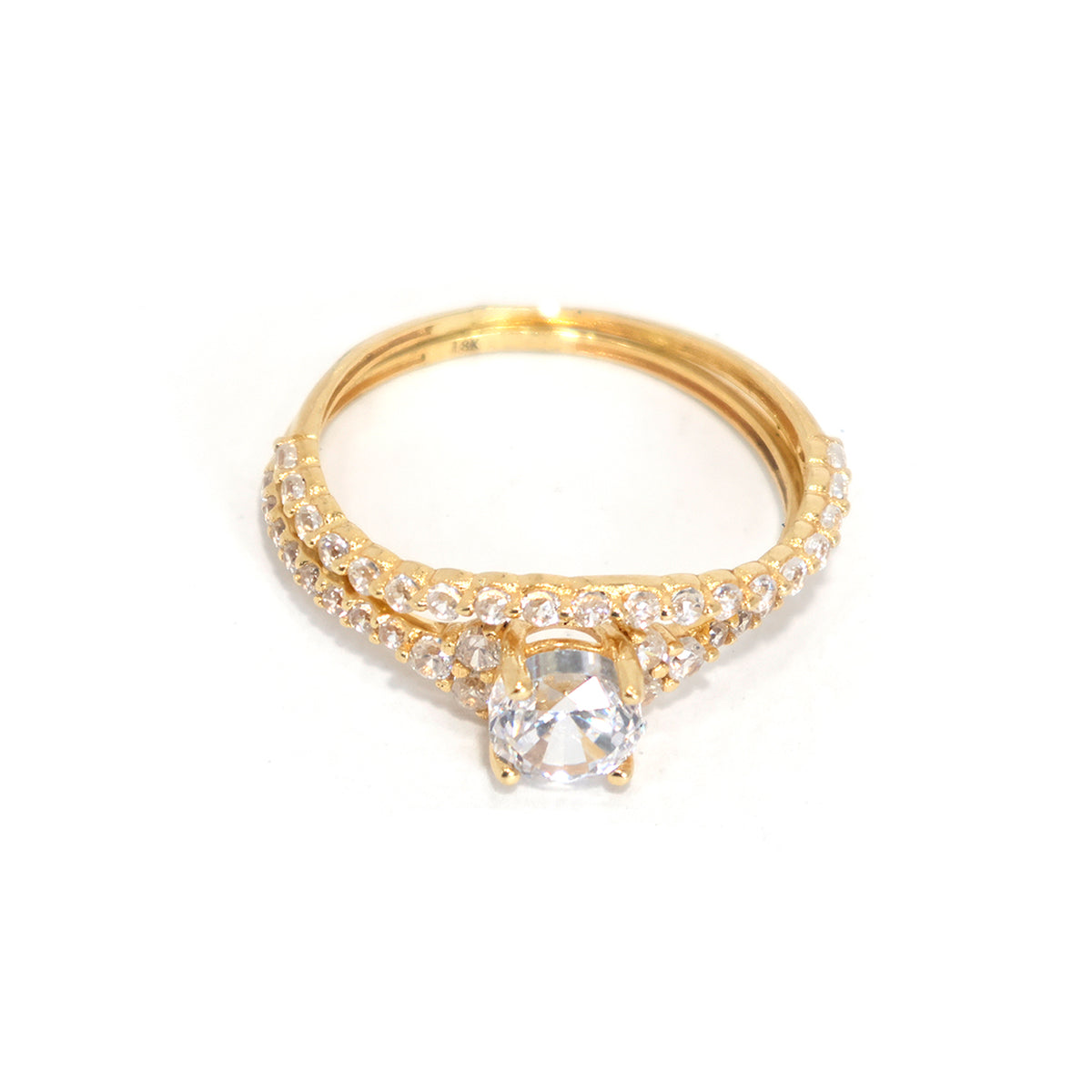 18K Gold Ring with Sparkling Stone - Elegant Everyday Ring - Main View
