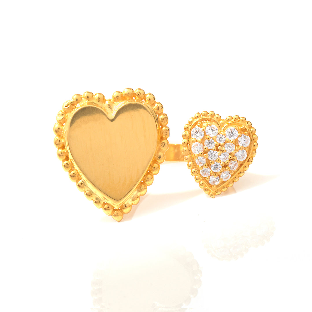 21K Gold Dual Heart Open Beaded Ring