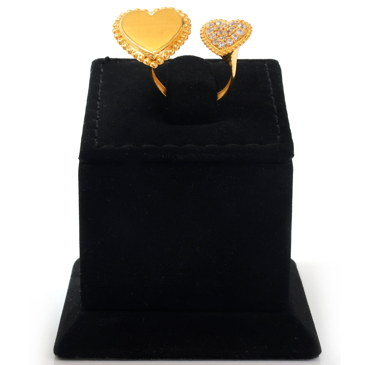21K Gold Dual Heart Open Beaded Ring