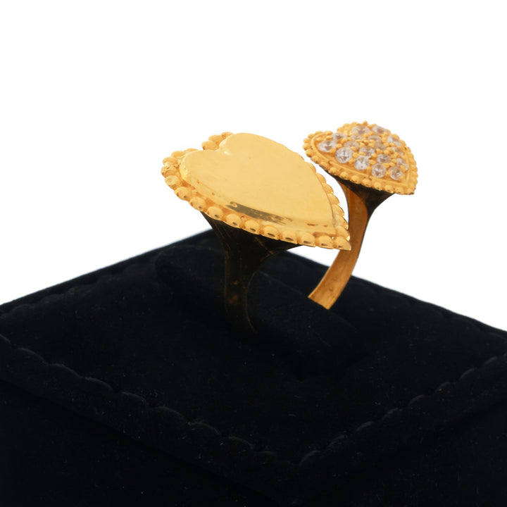 21K Gold Dual Heart Open Beaded Ring