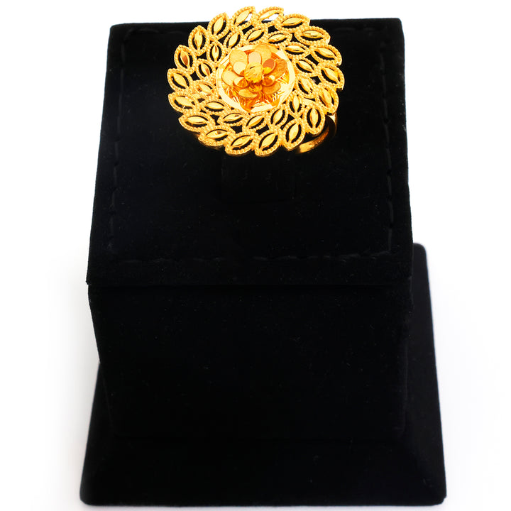 21K Gold Ring – Leaf Wreath Floral Cluster