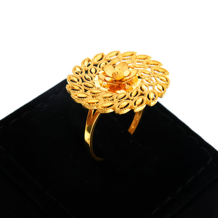 21K Gold Ring – Leaf Wreath Floral Cluster