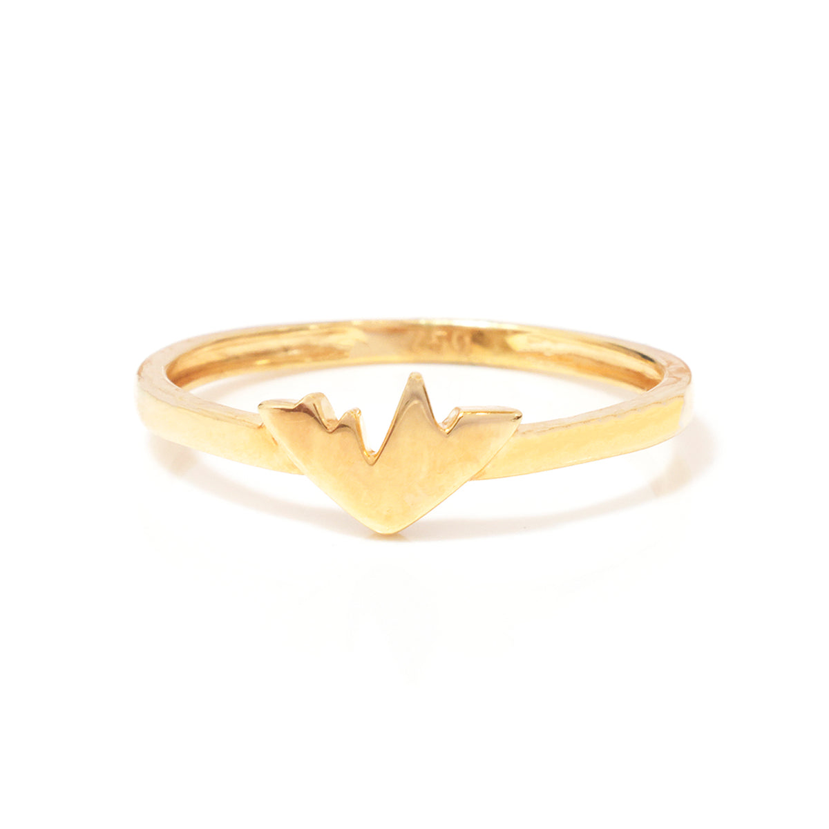 A gold ring featuring a textured, wavy geometric heart-shaped centerpiece on a clean white background.