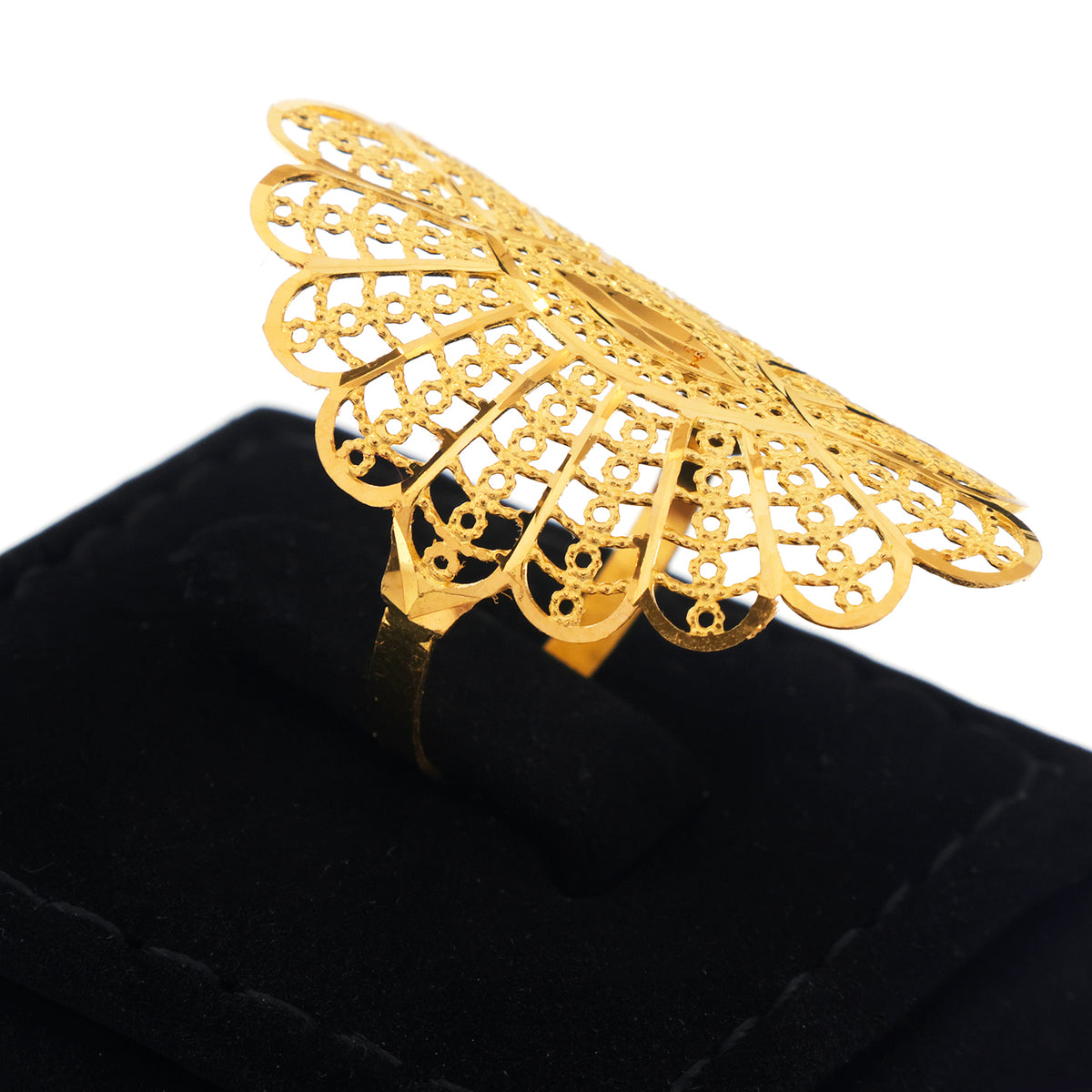 22K Gold Scalloped Petal Flower Ring - Zero making charge