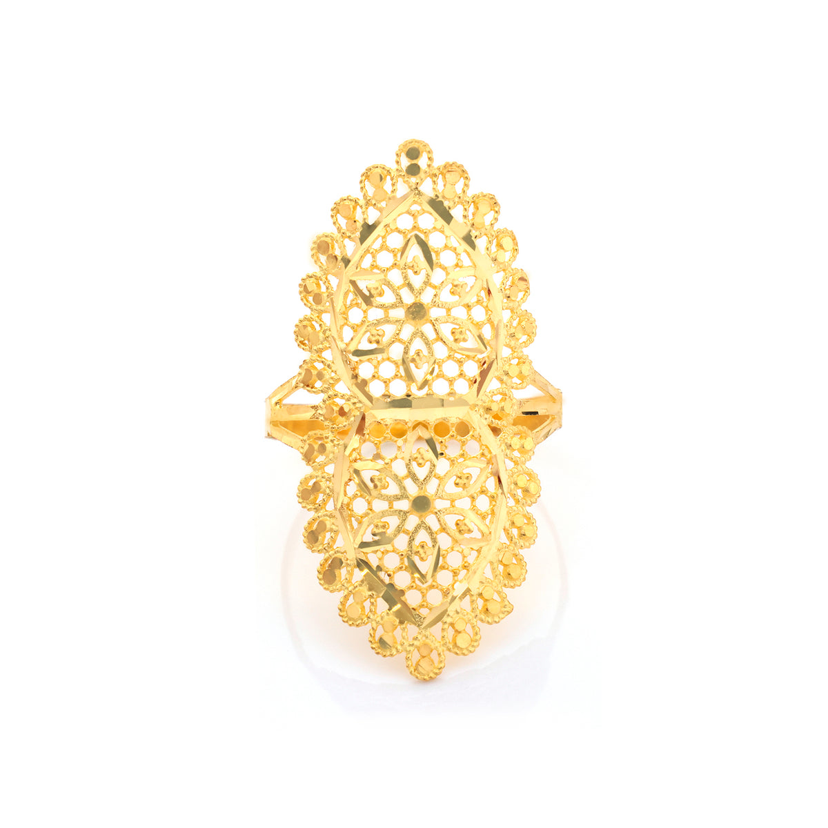 22K Gold Oval Double Flower Lattice Ring - Zero making charge