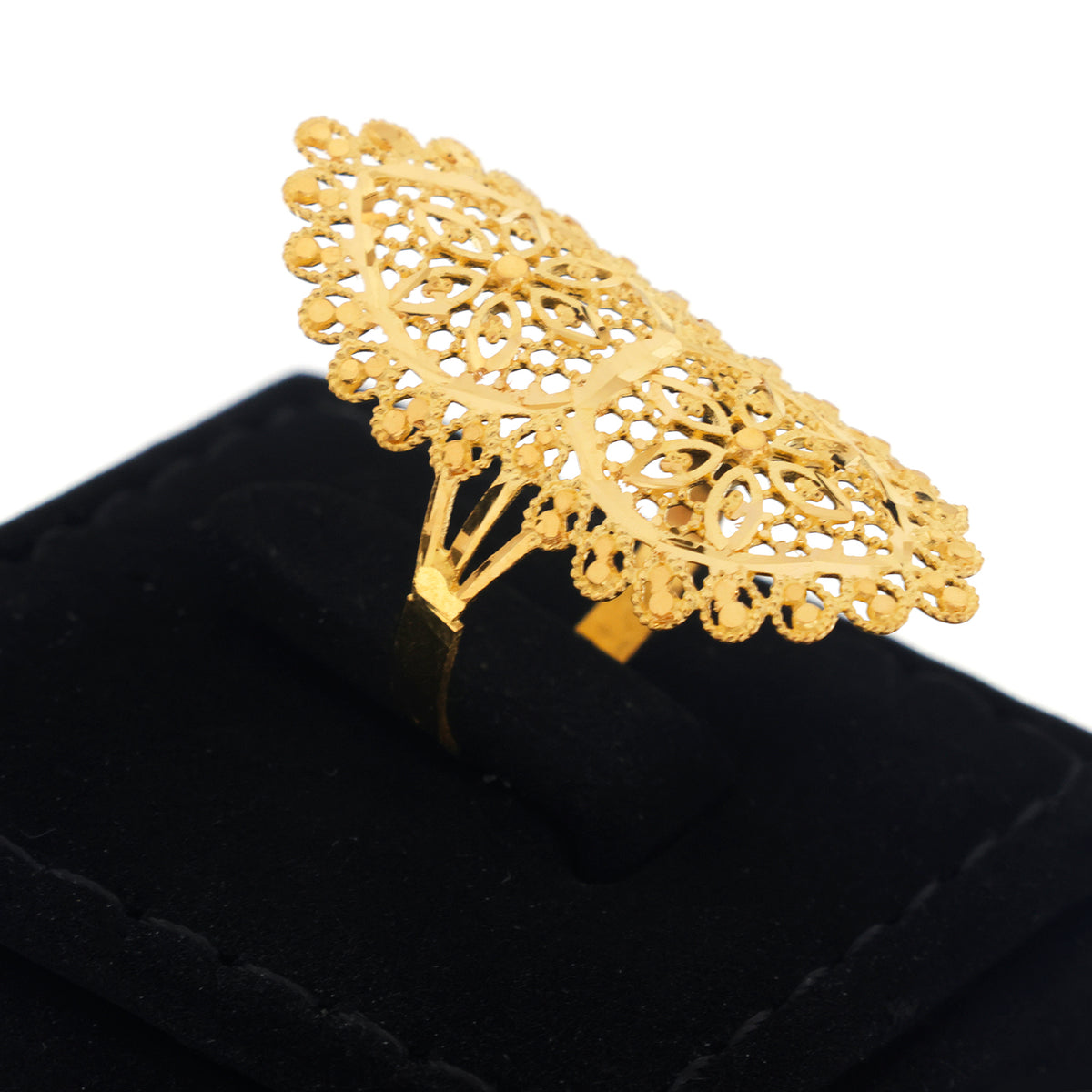 22K Gold Oval Double Flower Lattice Ring - Zero making charge