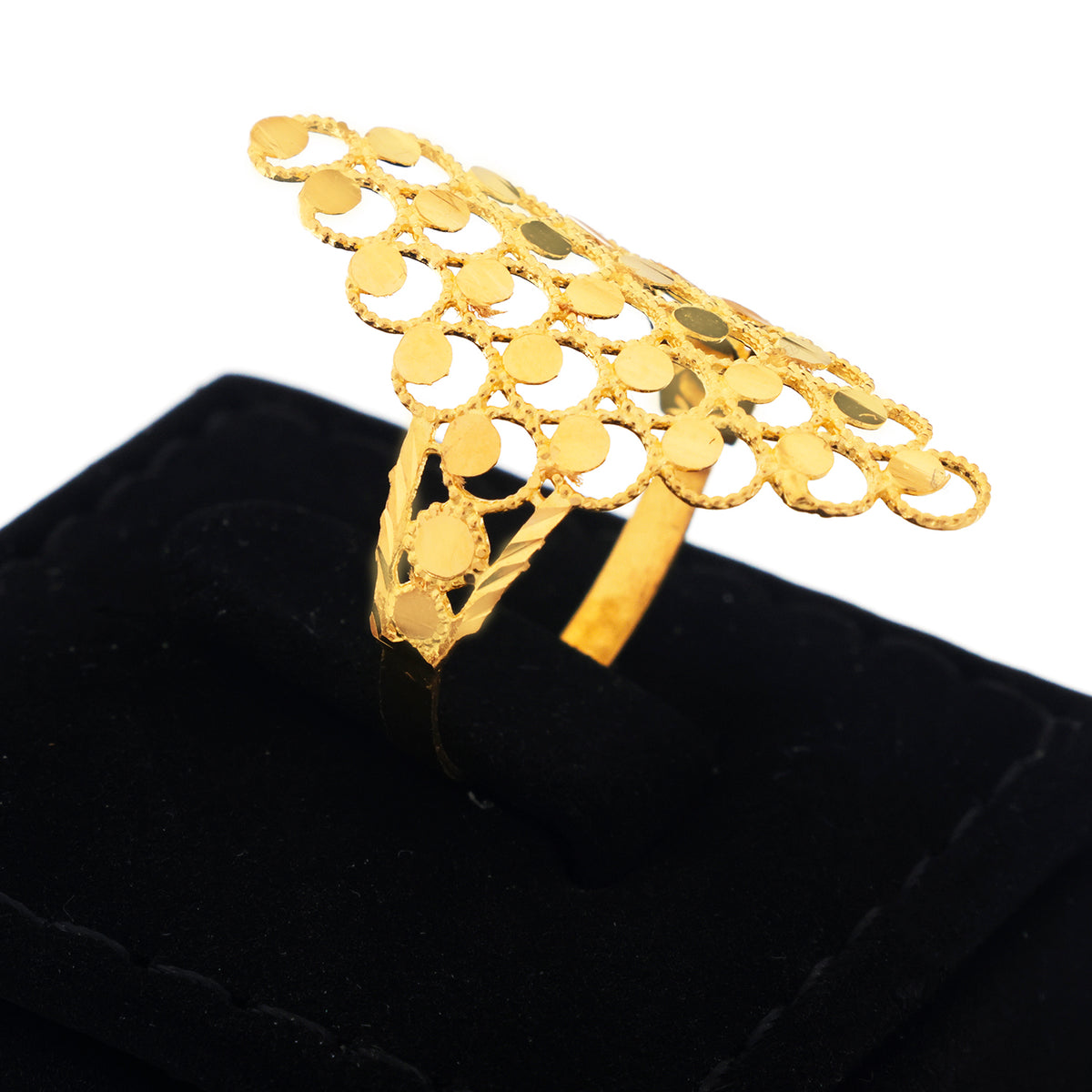 22K Gold Polka Dot Diamond Grid Ring - Zero making charge