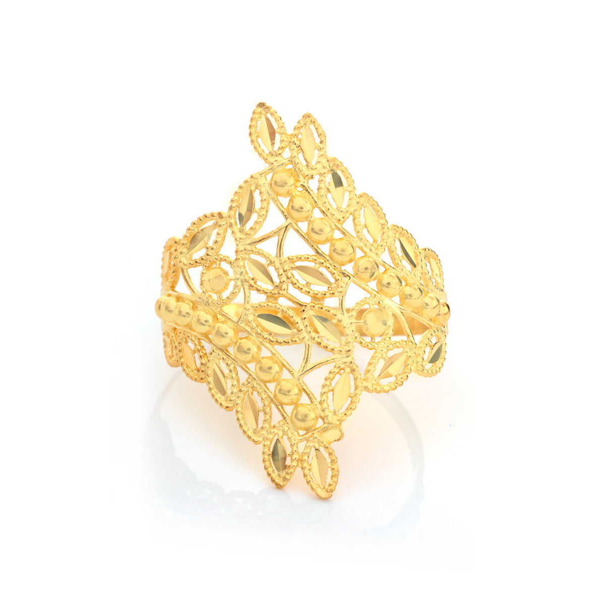 22K Gold Woven Leaf Marquise Ring - Zero making charge