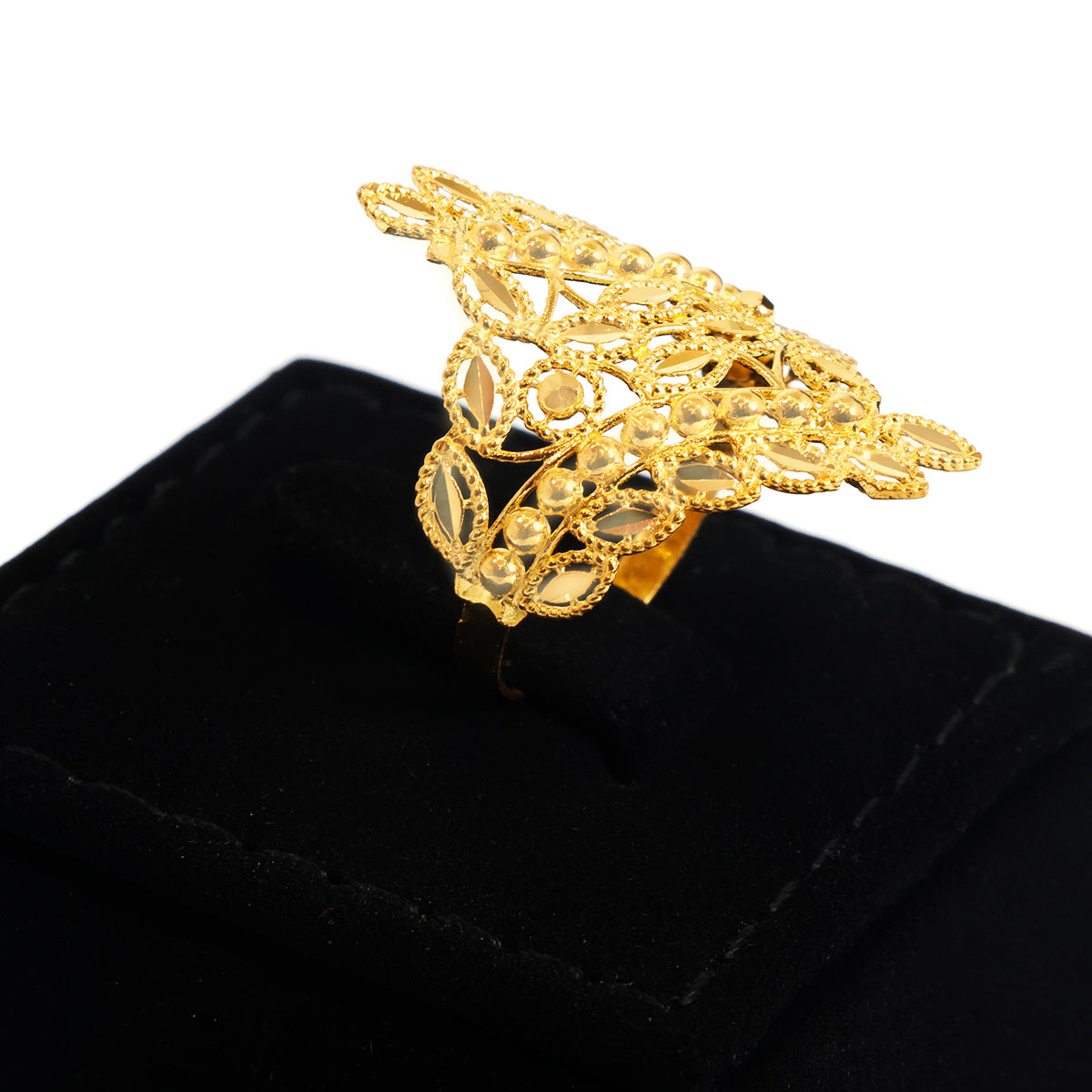 22K Gold Woven Leaf Marquise Ring - Zero making charge