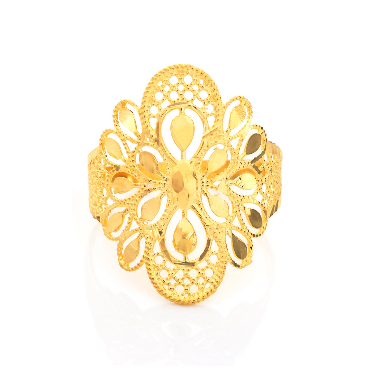 22K Gold Oval Teardrop Flower Ring - Zero making charge