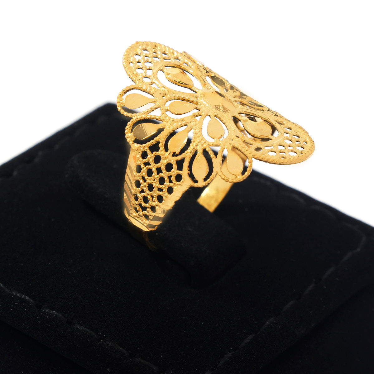 22K Gold Oval Teardrop Flower Ring - Zero making charge