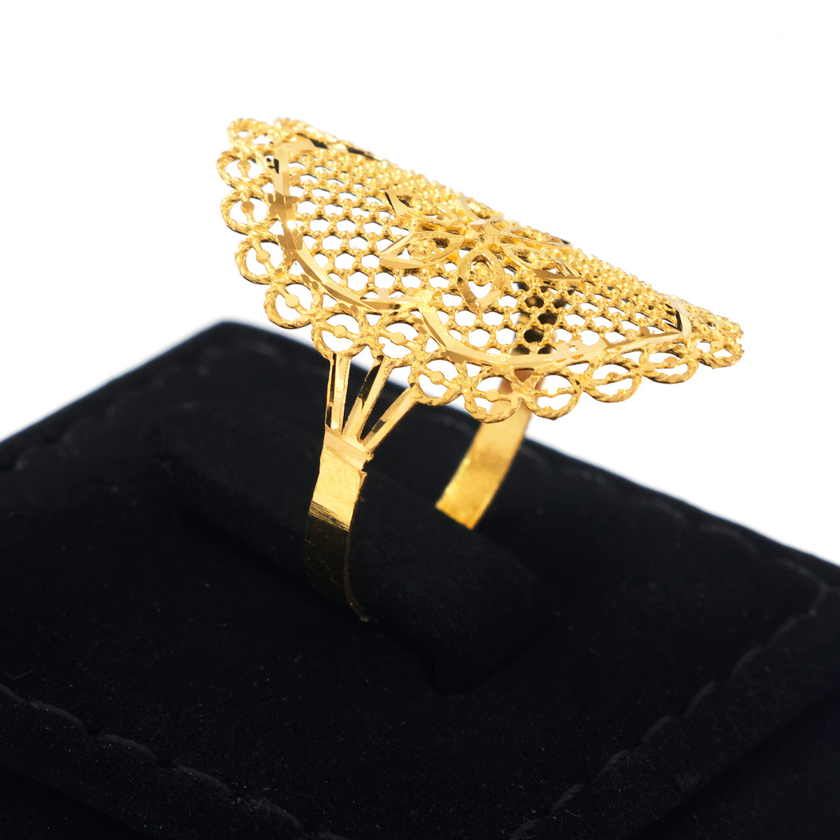22K Gold Oval Scalloped Mesh Flower Ring - Zero making charge
